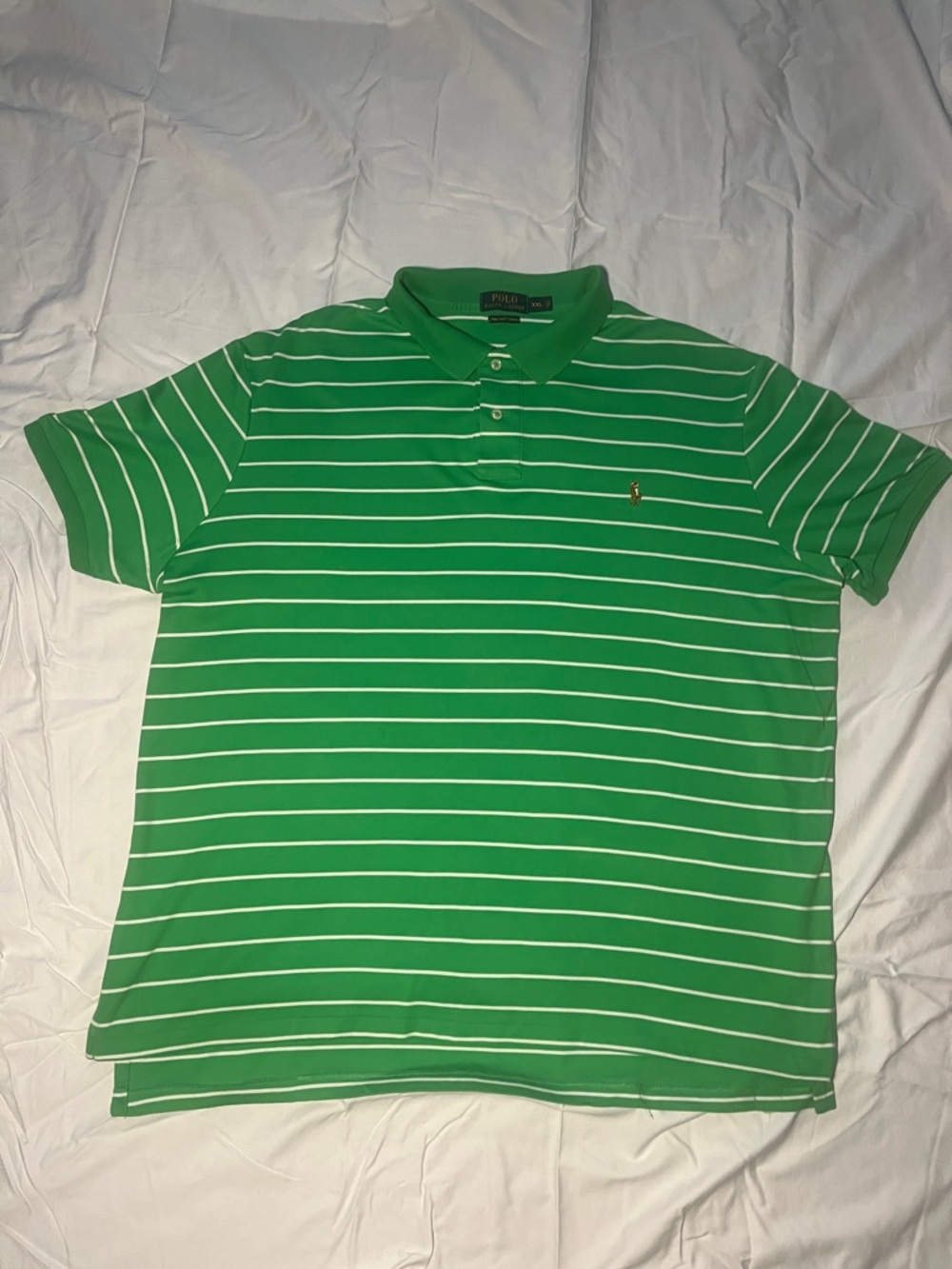 Mens Polo by Ralph Lauren Green and White Striped Pima Soft Touch Polo XXL